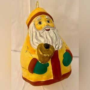 Christimas Ornament Gourd 5” Santa Claus PAPER MACHE HANDPAINTED Large Shape